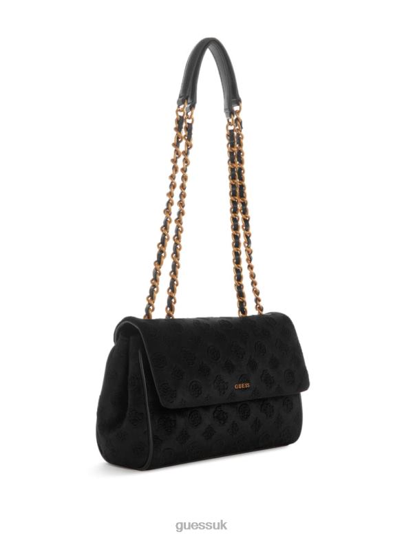 GUESS Women Inia Velvet Convertible Crossbody Black Floral Print Bags V28V62792