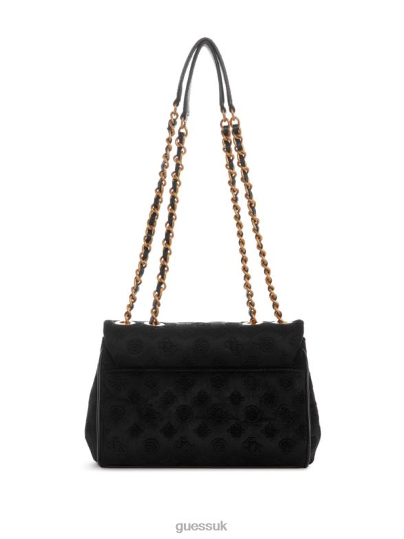 GUESS Women Inia Velvet Convertible Crossbody Black Floral Print Bags V28V62792