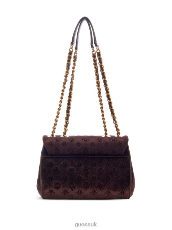 GUESS Women Inia Velvet Convertible Crossbody Del Rey Black Wash Bags V28V62915