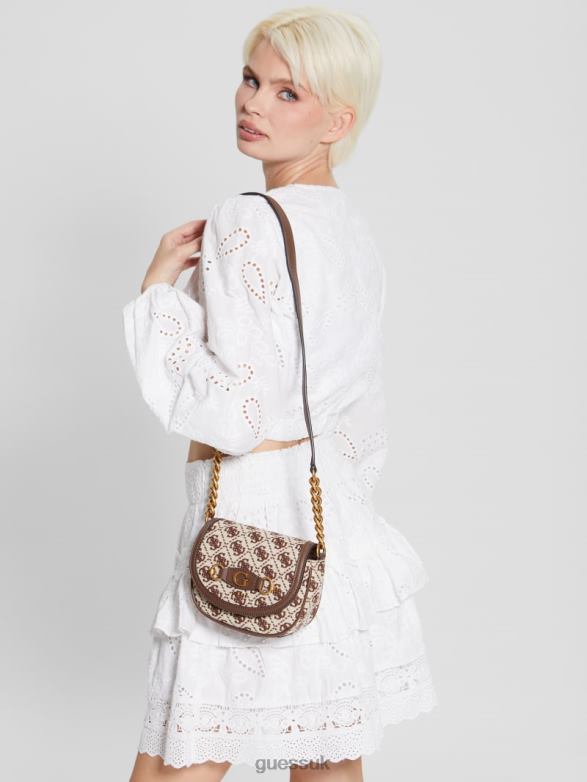 GUESS Women Izzy Jacquard Logo Mini Crossbody Brown Multi Bags V28V63204
