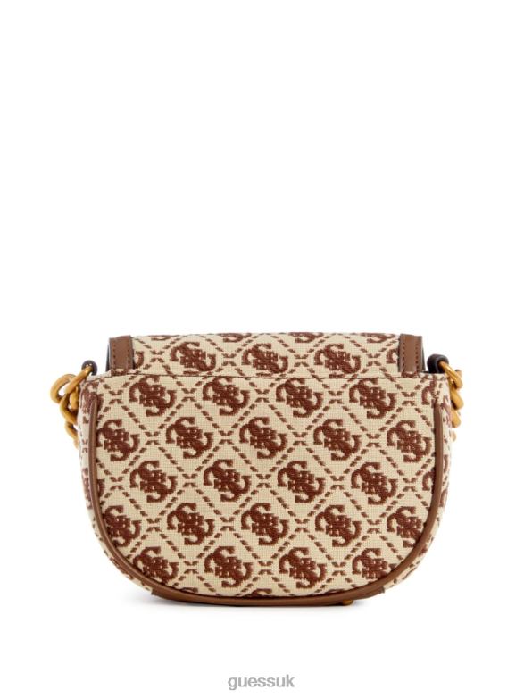 GUESS Women Izzy Jacquard Logo Mini Crossbody Brown Multi Bags V28V63204