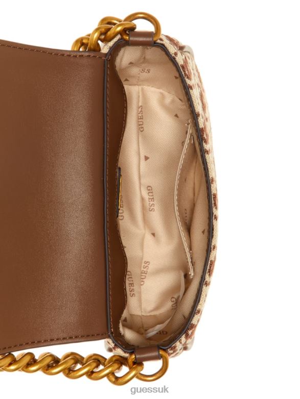 GUESS Women Izzy Jacquard Logo Mini Crossbody Brown Multi Bags V28V63204