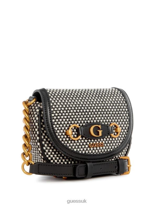 GUESS Women Izzy Raffia Mini Crossbody Black Shiny Nickel Bags V28V63317
