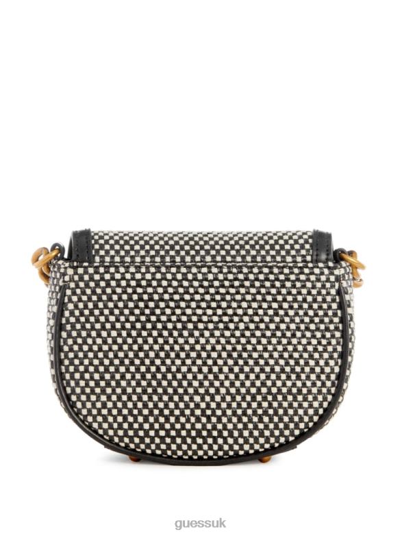 GUESS Women Izzy Raffia Mini Crossbody Black Shiny Nickel Bags V28V63317