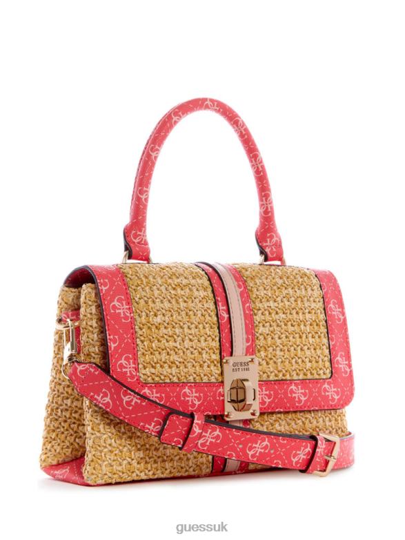 GUESS Women Kasinta Raffia Top-Handle Satchel Cali Wash Bags V28V62997