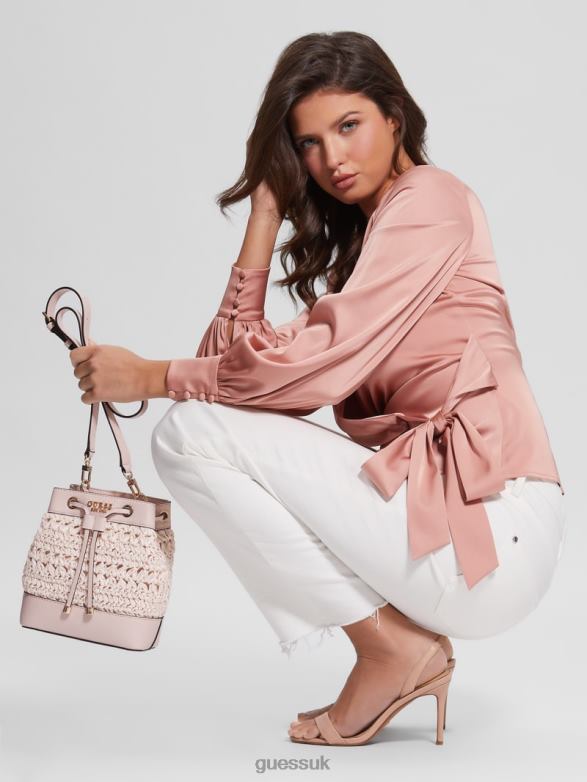 GUESS Women Liguria Crochet Straw Bucket Bag Dip Dye Bags V28V62960