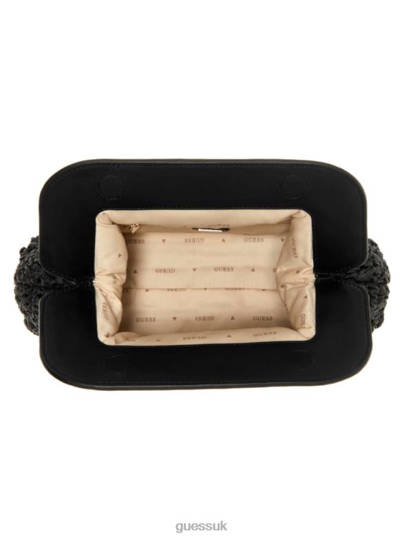 GUESS Women Liguria Crochet Straw Frame Clutch Black Floral Print Bags V28V62937