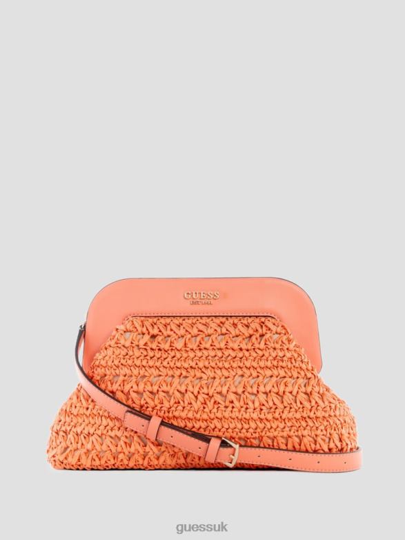 GUESS Women Liguria Crochet Straw Frame Clutch Coral Bags V28V62966