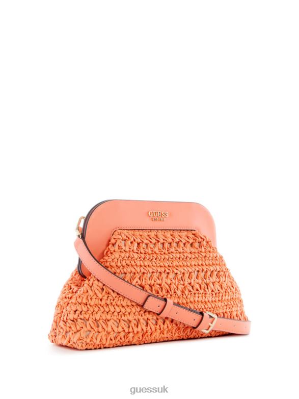 GUESS Women Liguria Crochet Straw Frame Clutch Coral Bags V28V62966