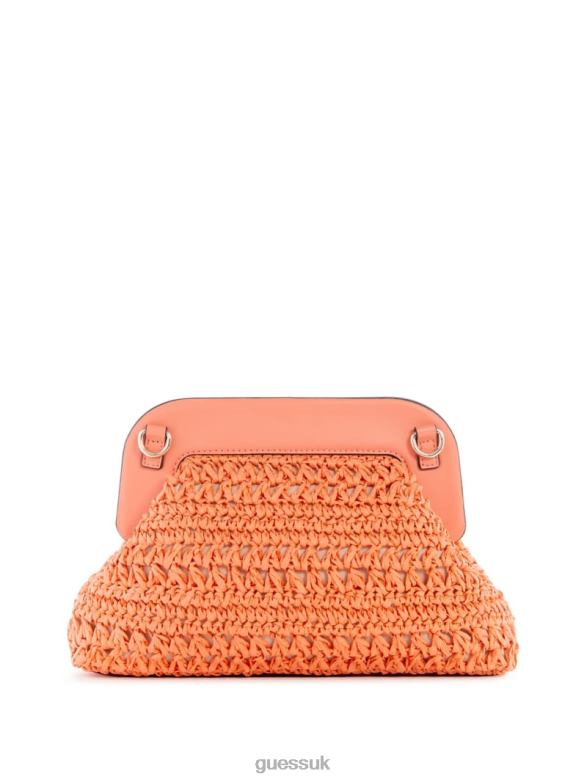 GUESS Women Liguria Crochet Straw Frame Clutch Coral Bags V28V62966