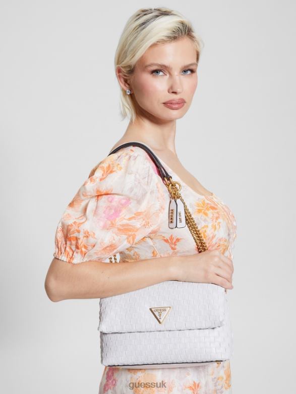 GUESS Women Lisbet Woven Convertible Crossbody White Bags V28V62808