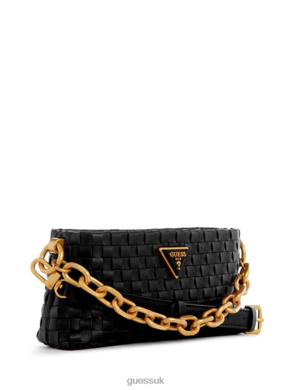 GUESS Women Lisbet Woven Mini Zip-Top Crossbody Black Floral Print Bags V28V62819
