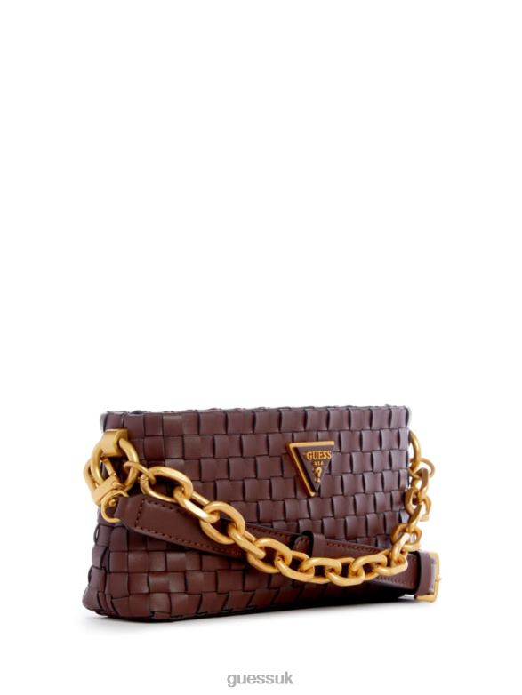 GUESS Women Lisbet Woven Mini Zip-Top Crossbody Mahogany Bags V28V62858