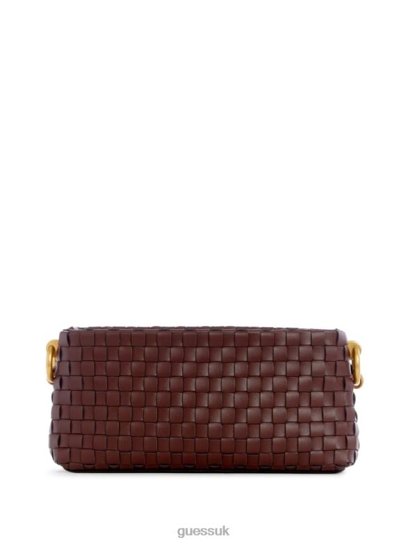 GUESS Women Lisbet Woven Mini Zip-Top Crossbody Mahogany Bags V28V62858