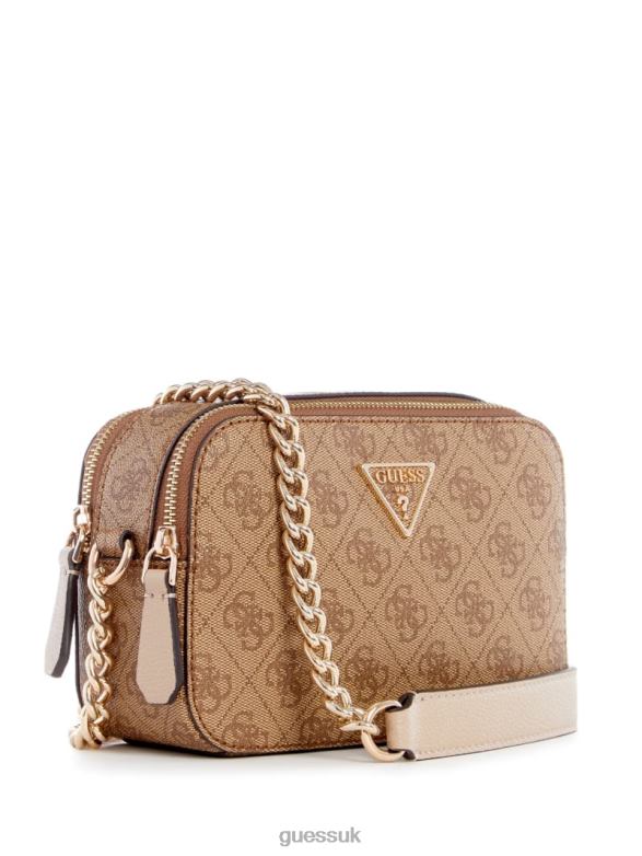 GUESS Women Noelle Quatto G Camera Crossbody Latte Logo Bags V28V62862
