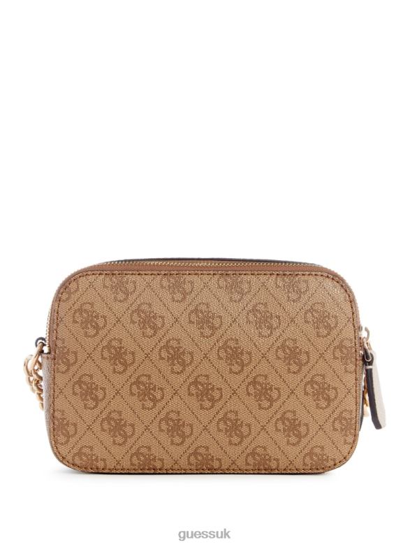 GUESS Women Noelle Quatto G Camera Crossbody Latte Logo Bags V28V62862