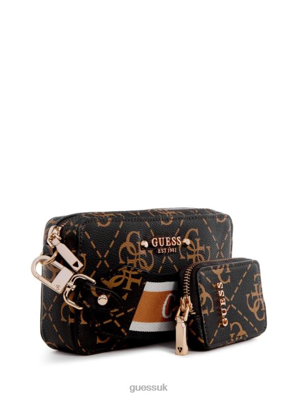 GUESS Women Rea Quattro G Mini Camera Crossbody Brown Multi Bags V28V62754