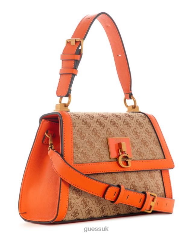 GUESS Women Stephi Jacquard Logo Top Handle Bag Orange Bags V28V62986
