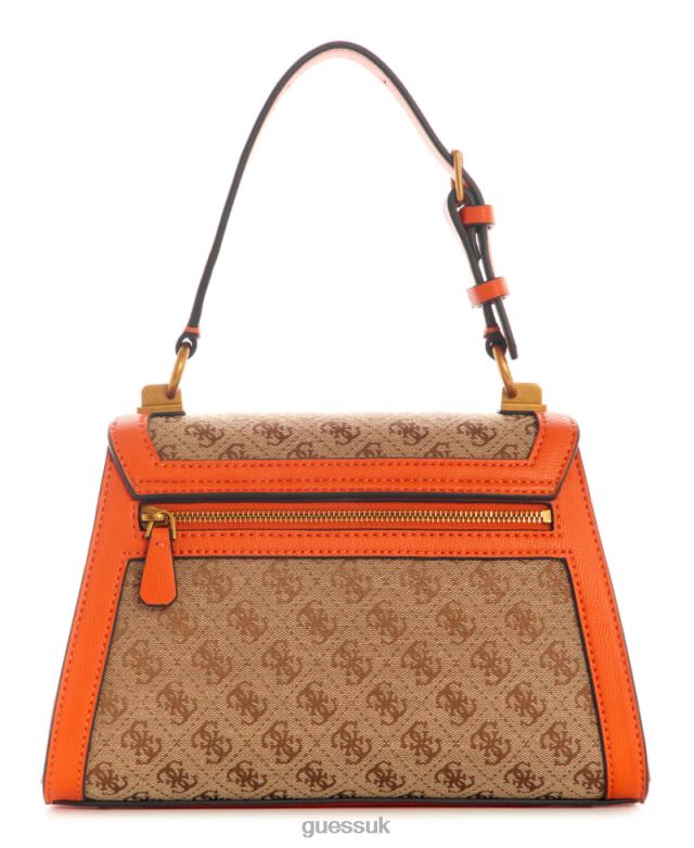 GUESS Women Stephi Jacquard Logo Top Handle Bag Orange Bags V28V62986