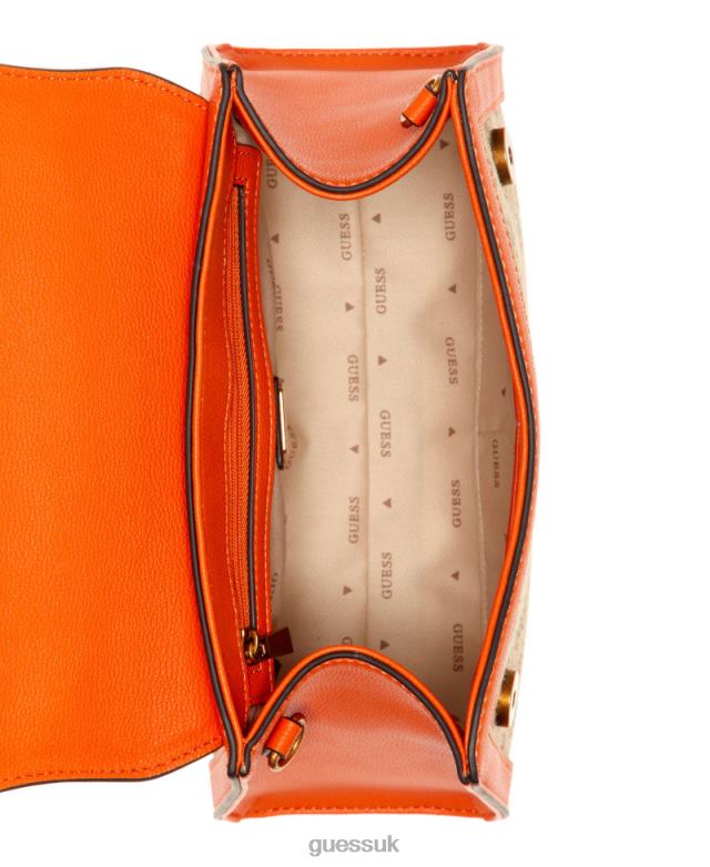 GUESS Women Stephi Jacquard Logo Top Handle Bag Orange Bags V28V62986