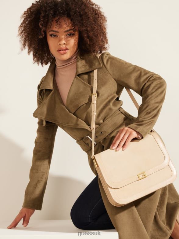 GUESS Women Thea Medium Flap Leather Crossbody Beige Overflow Bags V28V62898