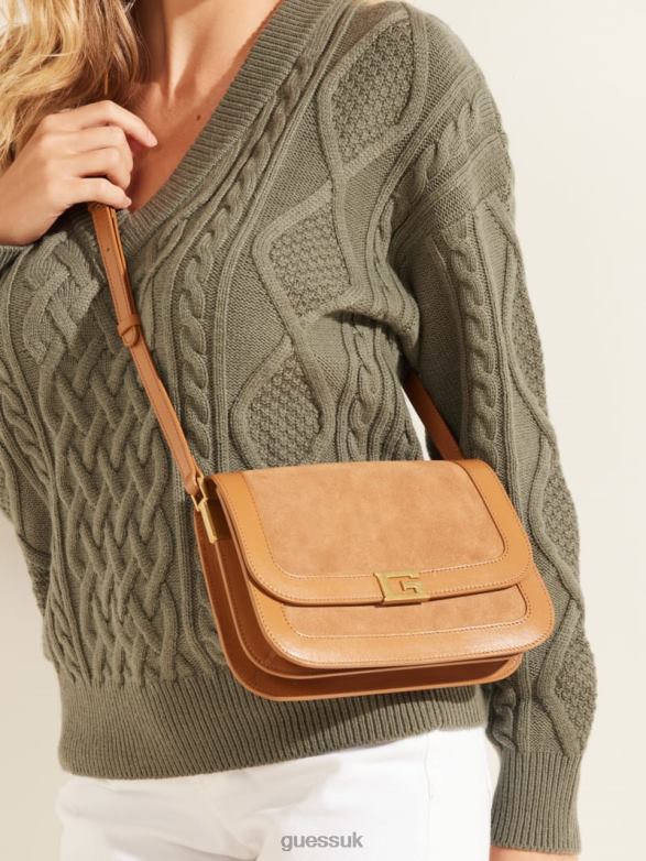 GUESS Women Thea Mini Flap Leather Crossbody Cognac Bags V28V62900