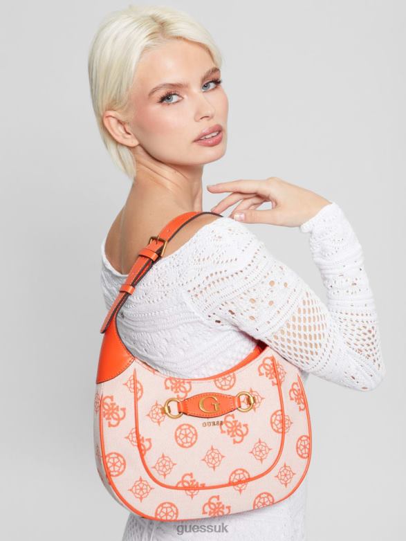 GUESS Women Izzy Logo Hobo Bag Orange/Bright Orange Bags V28V63066