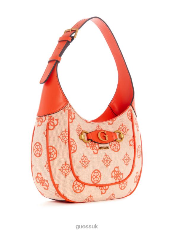GUESS Women Izzy Logo Hobo Bag Orange/Bright Orange Bags V28V63066