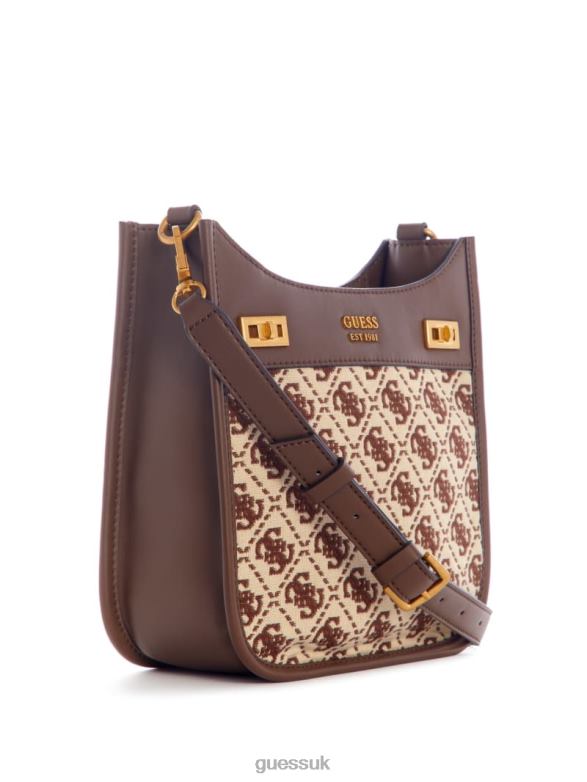 GUESS Women Katey Jacquard Mini Hobo Bag Brown Multi Bags V28V62783