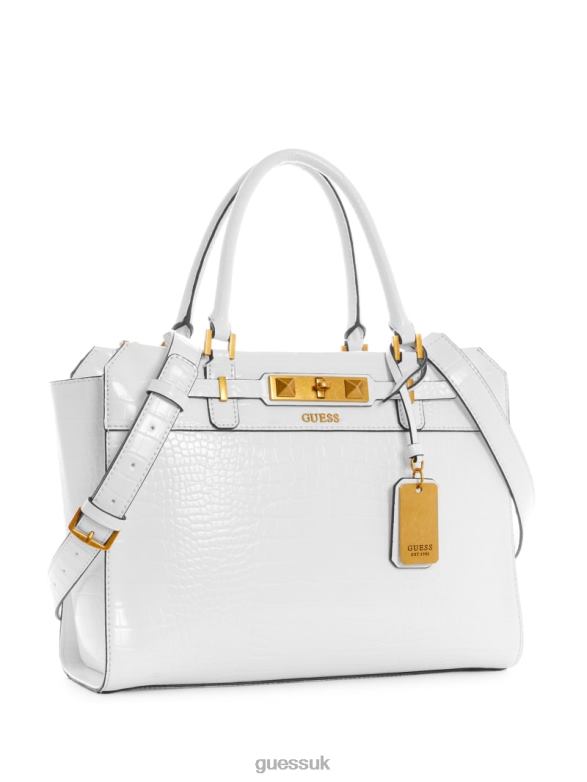 GUESS Women Raffie Crocodile-Embossed Carryall White Multi Bags V28V63269