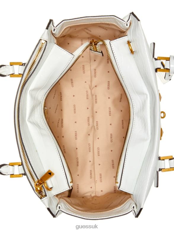 GUESS Women Raffie Crocodile-Embossed Carryall White Multi Bags V28V63269