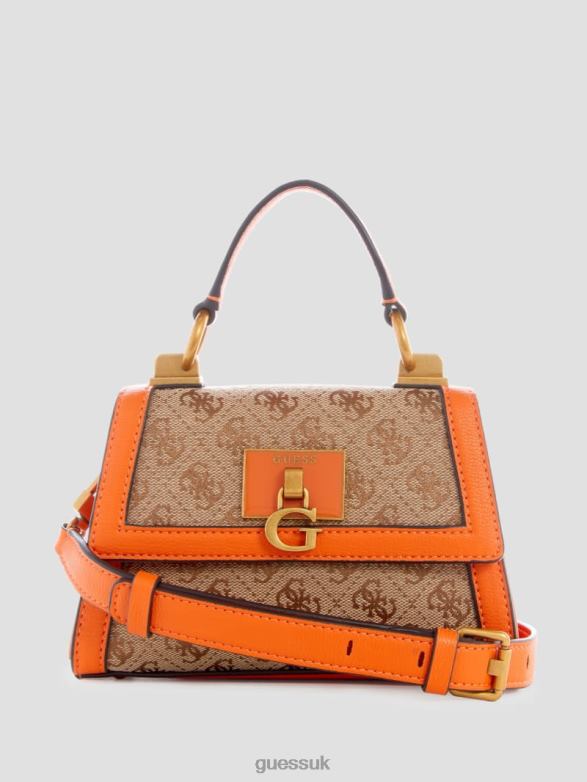 GUESS Women Stephi Jacquard Logo Micro Mini Bag Latte Logo/Orange Bags V28V62983