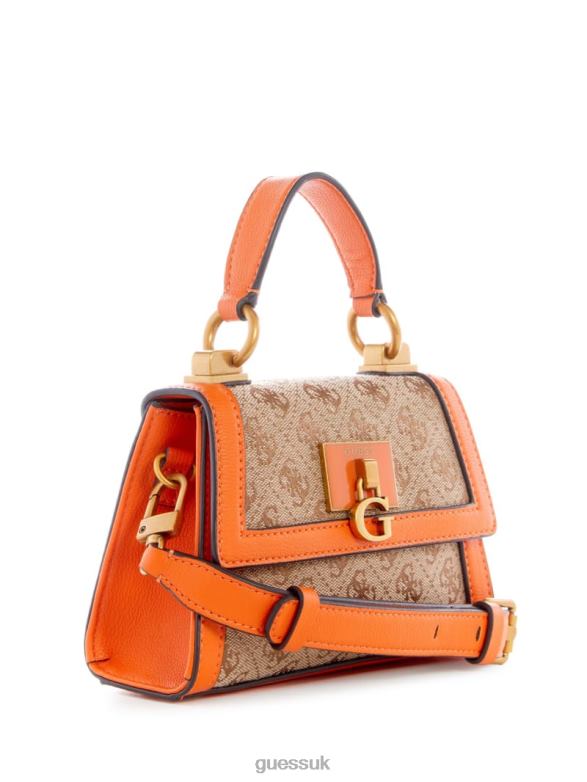GUESS Women Stephi Jacquard Logo Micro Mini Bag Latte Logo/Orange Bags V28V62983