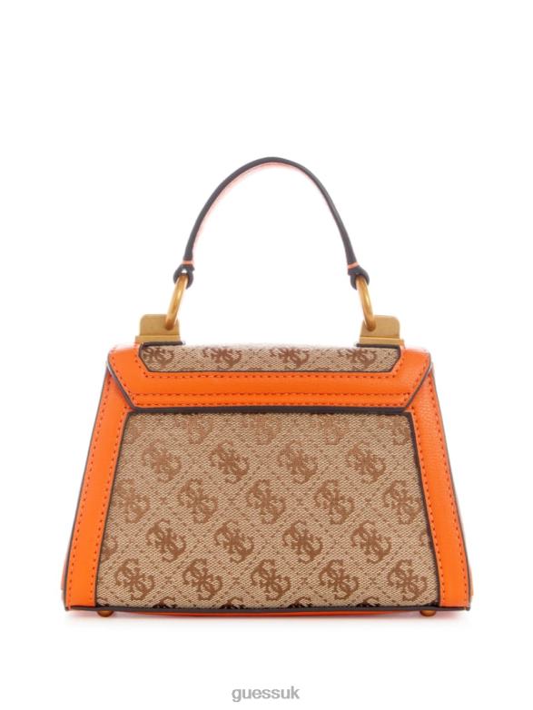 GUESS Women Stephi Jacquard Logo Micro Mini Bag Latte Logo/Orange Bags V28V62983