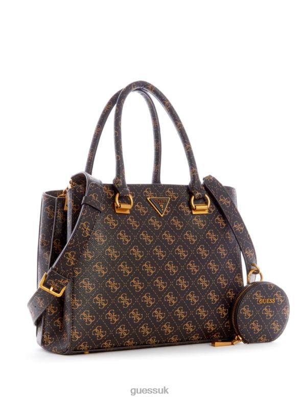 GUESS Women Alexie Girlfriend Satchel Brown Multi Bags V28V63206