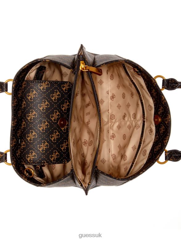 GUESS Women Alexie Girlfriend Satchel Brown Multi Bags V28V63206