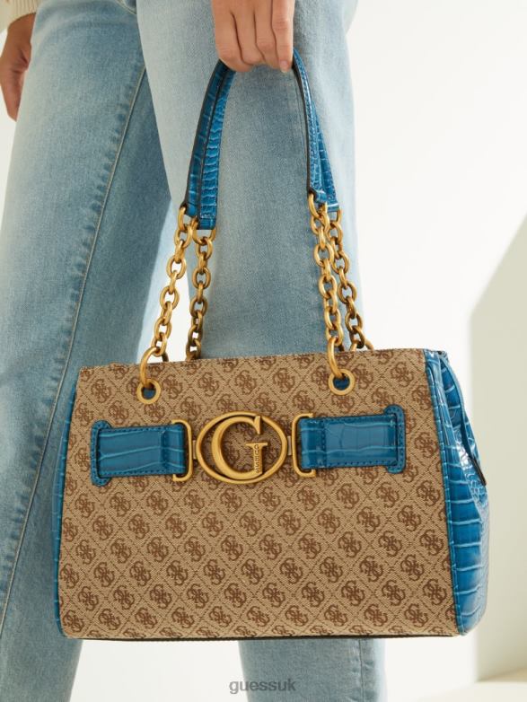 GUESS Women Aviana Luxury Satchel Latte/Blue Bags V28V63123