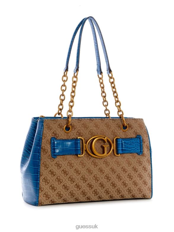 GUESS Women Aviana Luxury Satchel Latte/Blue Bags V28V63123