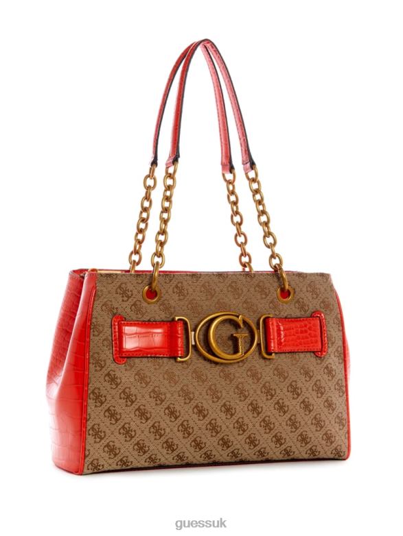 GUESS Women Aviana Luxury Satchel Latte/Orange Bags V28V63124
