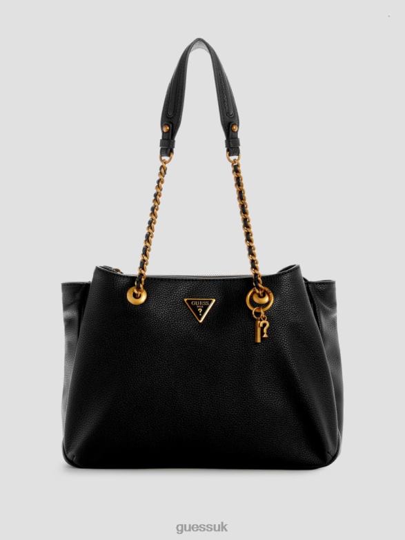 GUESS Women Becci Girlfriend Shoulder Satchel Black Floral Print Bags V28V63020