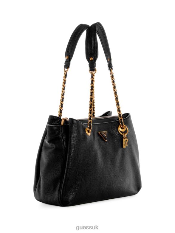 GUESS Women Becci Girlfriend Shoulder Satchel Black Floral Print Bags V28V63020