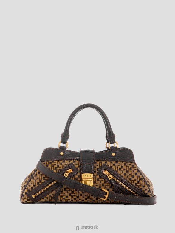GUESS Women Belle Vintage Small Girlfriend Satchel Brown Multi Bags V28V63042
