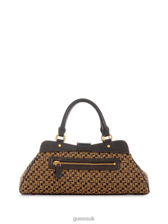 GUESS Women Belle Vintage Small Girlfriend Satchel Brown Multi Bags V28V63042