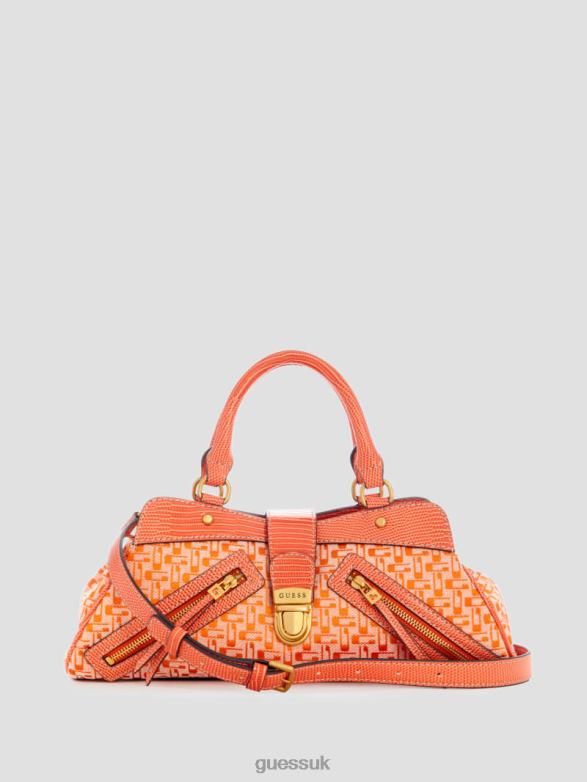GUESS Women Belle Vintage Small Girlfriend Satchel Orange Logo Bags V28V63049