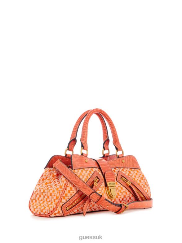 GUESS Women Belle Vintage Small Girlfriend Satchel Orange Logo Bags V28V63049