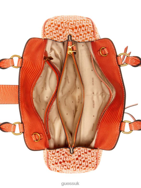 GUESS Women Belle Vintage Small Girlfriend Satchel Orange Logo Bags V28V63049
