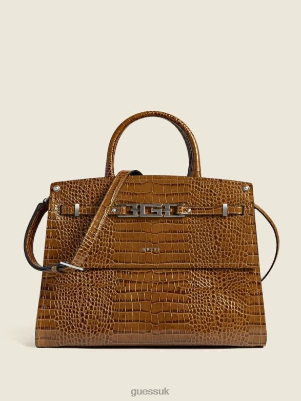 GUESS Women Cristina Croc Leather Satchel Multi Green Pink White Bags V28V63265