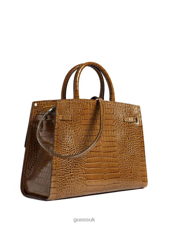GUESS Women Cristina Croc Leather Satchel Multi Green Pink White Bags V28V63265