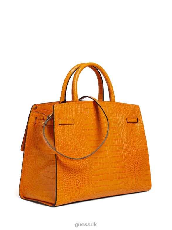 GUESS Women Cristina Croc Leather Satchel Orange Bags V28V63286