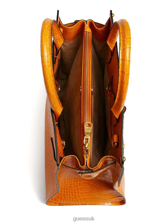 GUESS Women Cristina Croc Leather Satchel Orange Bags V28V63286